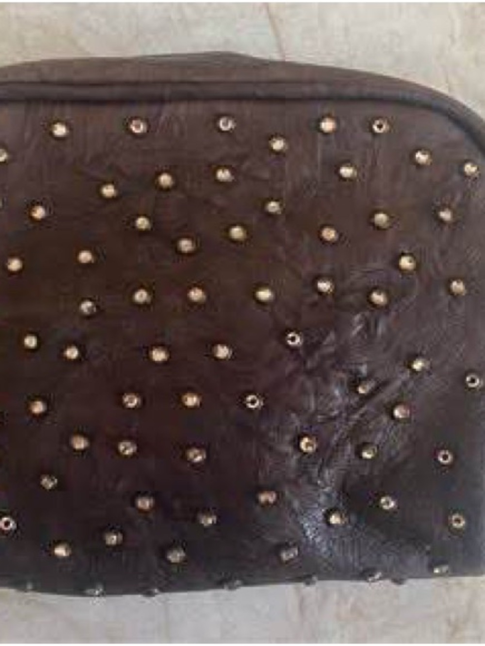 Kippys Brown Studded Leather Cosmetic Pouch with Gold Accents